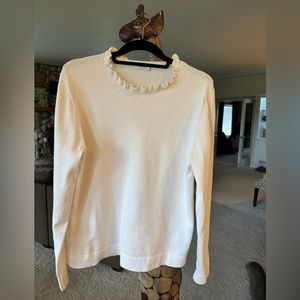 J. Crew white ruffle-edged sweater, size Large.
